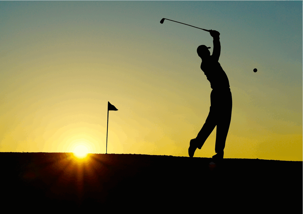 golf, golfed, sunset, sports, golfer, nature, golf clubs, single hole flag, outdoor, man, human, fitness, active, elegant